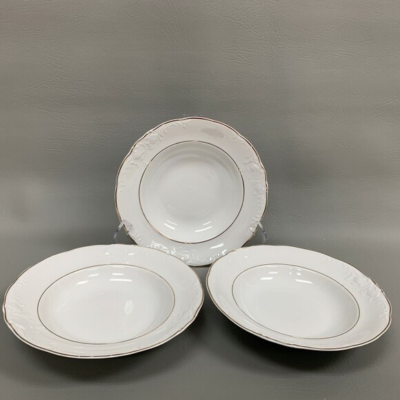 Royal Kent Collection Pasta Soup Bowls Poland White Gold Trim Rimmed Lot of 3 - Picture 1 of 8